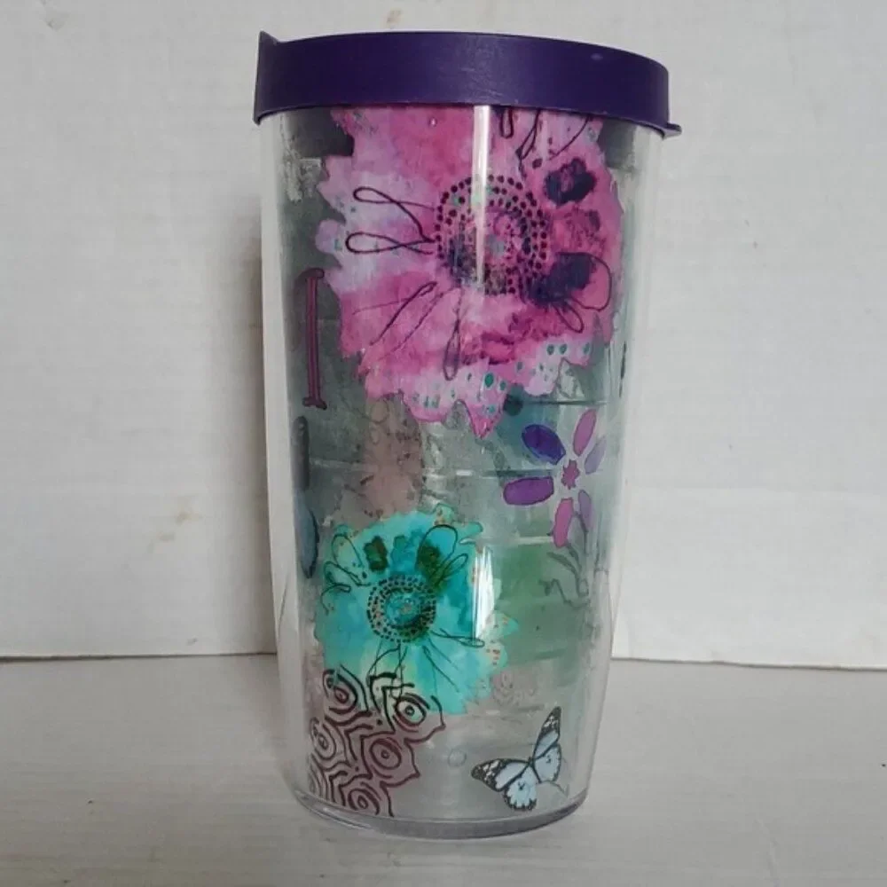 Tervis Mom 16 oz Travel Tumbler Cup Mug Floral Butterfly Purple BPA FREE PLASTIC